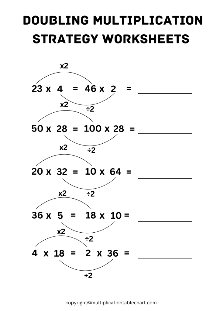 Printable Multiplication Doubling Strategy Worksheet PDF