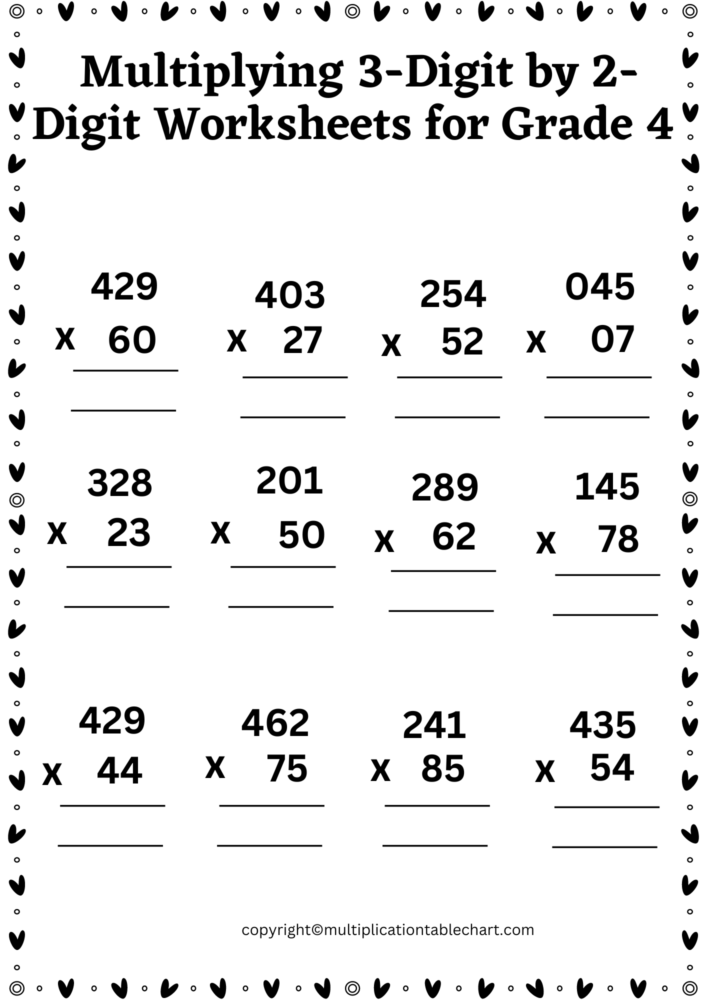 Multiplying 3 Digit By 2 Digit Worksheets Grade 4 Multiplication Table