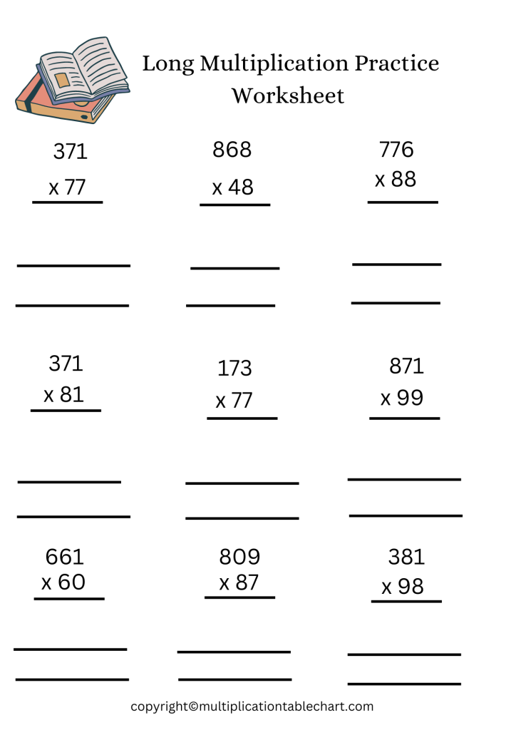 Simple Long Multiplication Worksheet PDF