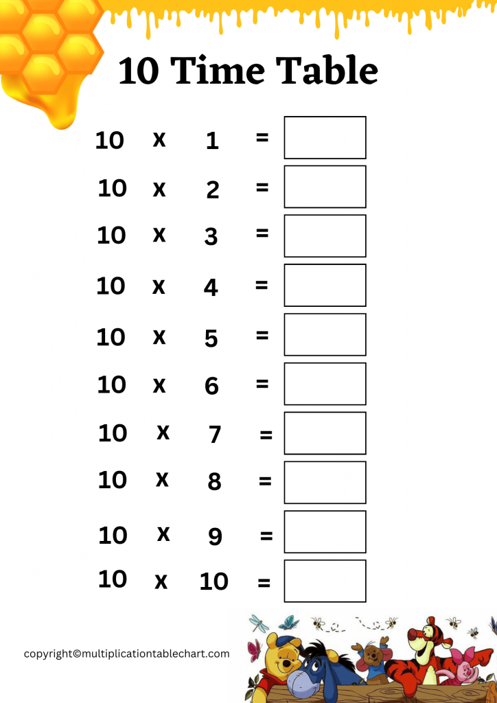 Ten Times Table Worksheet