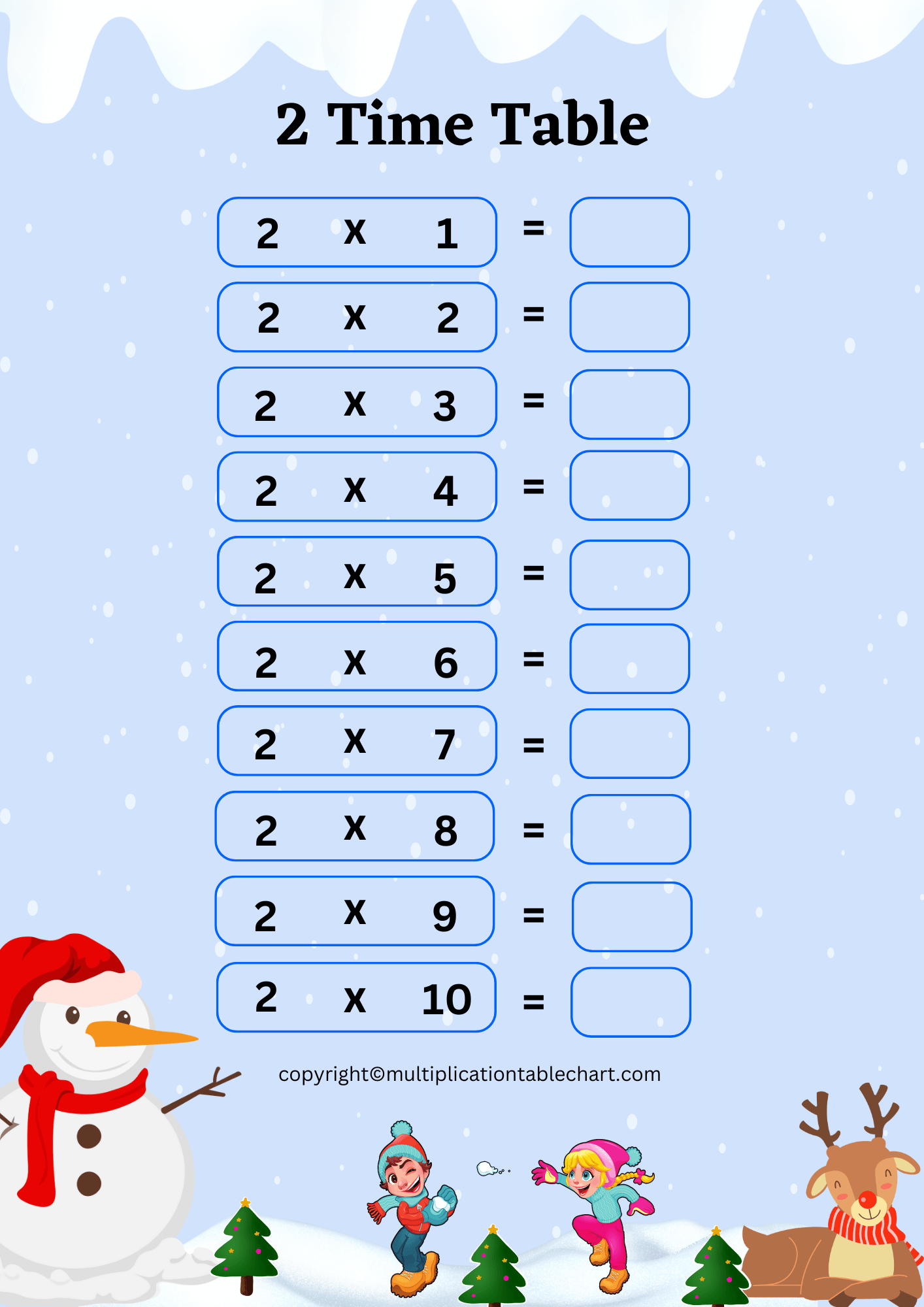 2 Times Table Worksheet [2 Multiplication Table] Free PDF