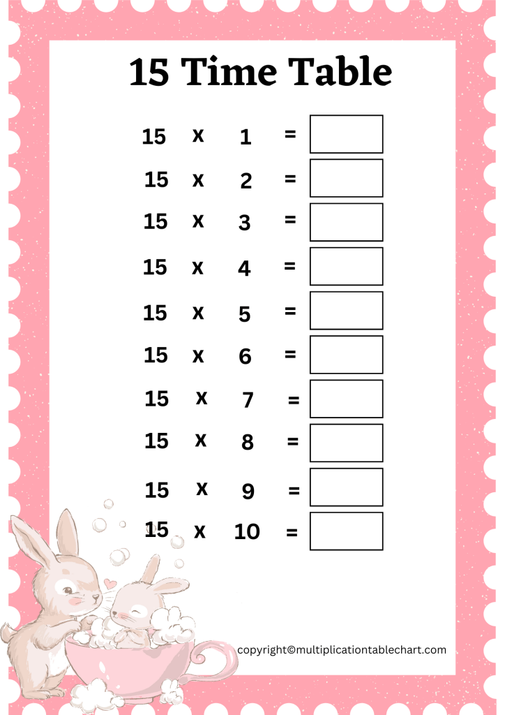 fifteen Times Table Worksheet