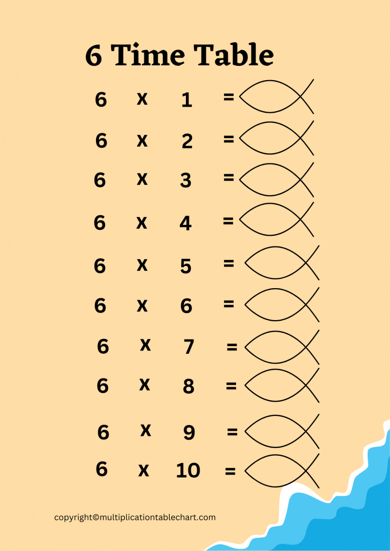 Six Times Table Worksheet | Multiplication Table