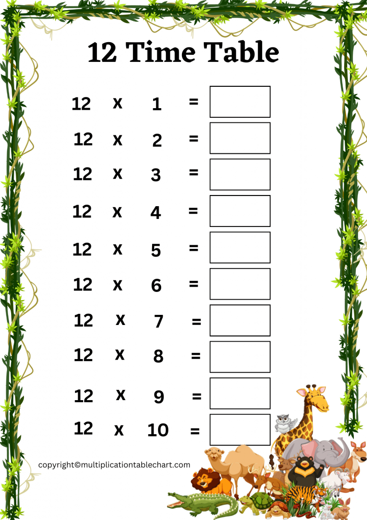 12 Times Table Worksheet [12 Multiplication Table] Free PDF