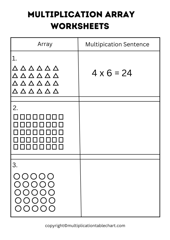 Free Multiplication Arrays Worksheets 3rd Grade PDF