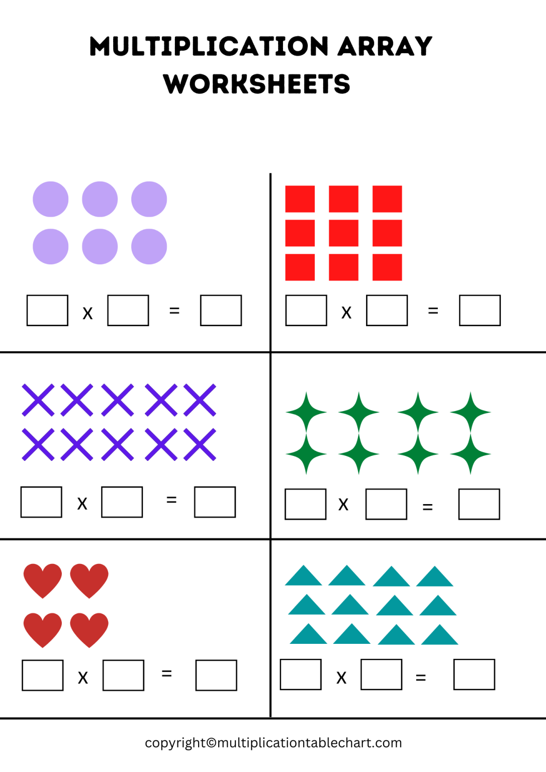 Multiplication arrays worksheets free printable multiplication table