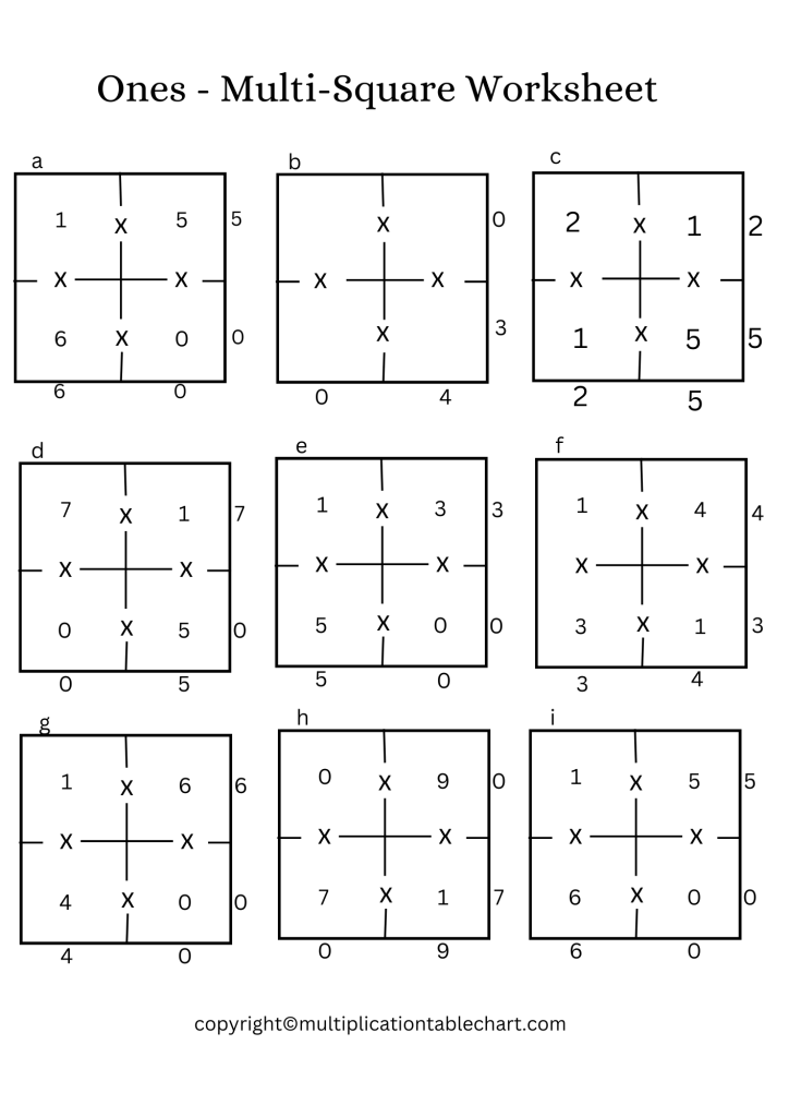 Ones - Multi-Square Worksheet with Answer Key