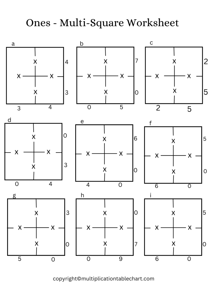 Printable Ones Multi Square Worksheet